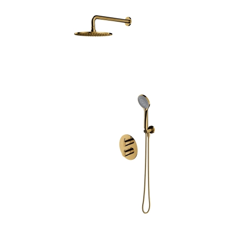 Y termostatyczny system prysznicowy podtynkowy, złoty połysk