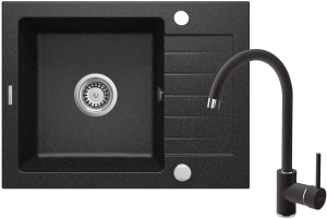 Zlewozmywak granitowy z baterią 1-komorowy z ociekaczem Deante Zorba ZQZA211A