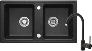 Zlewozmywak granitowy z baterią 2-komorowy Deante Zorba ZQZA2203