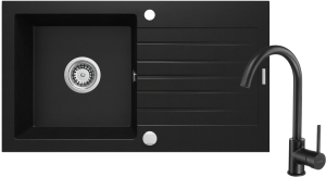 Zlewozmywak granitowy z baterią 1-komorowy z ociekaczem Deante Zorba ZQZVN113