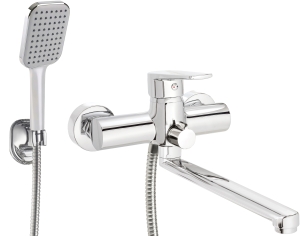 Bateria umywalkowo-wannowa ścienna z zestawem prysznicowym Deante Tubo BUT 057M